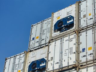 Reefer containers are stacking at yard.