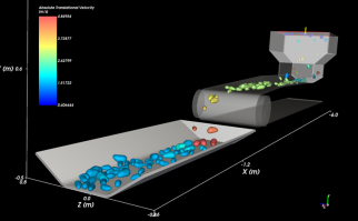 Digital simulation of a potato conveyor belt in a packhouse. Created by WUR